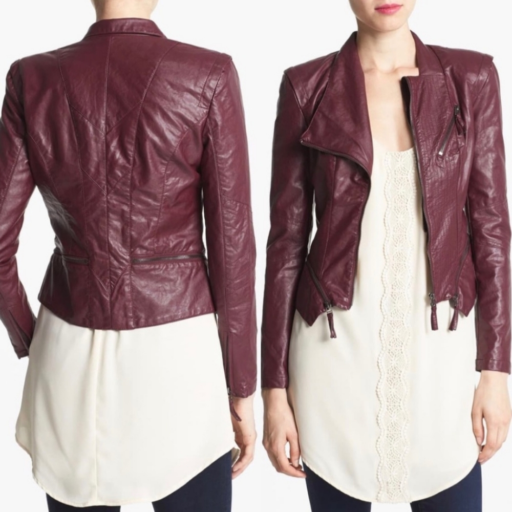 Blank NYC Vegan Leather Moto Jacket in Oxblood